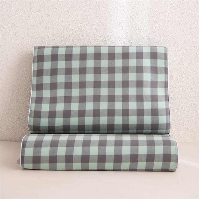 91家纺网 家纺一手货源 找家纺 仁宇枕业 2026新款全棉色织水洗棉儿童乳胶枕中老年成人乳胶枕头枕芯 无印风乳胶枕-灰绿大格