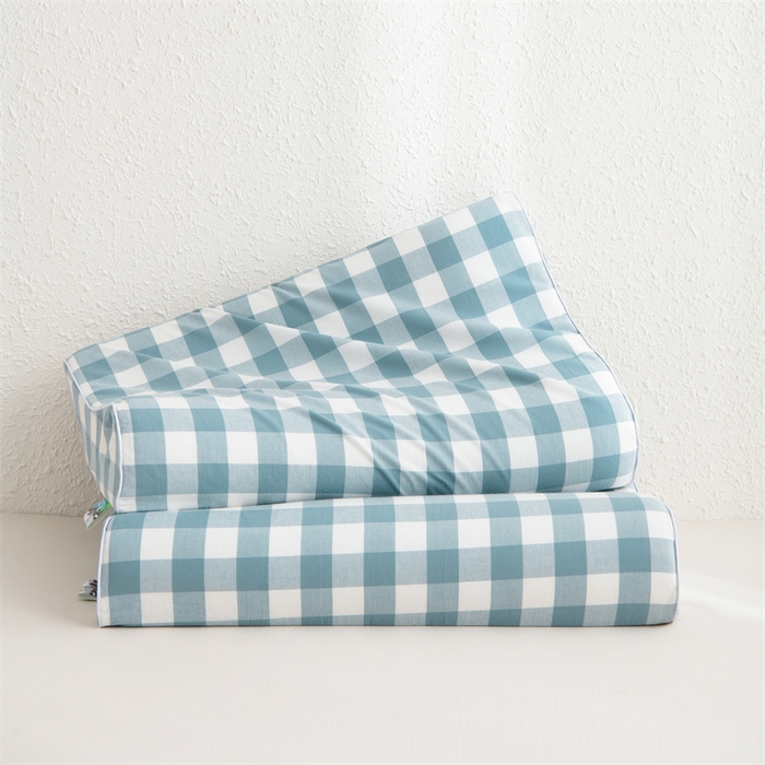 91家纺网 家纺一手货源 找家纺 仁宇枕业 2026新款全棉色织水洗棉儿童乳胶枕中老年成人乳胶枕头枕芯 无印风乳胶枕-蓝白大格