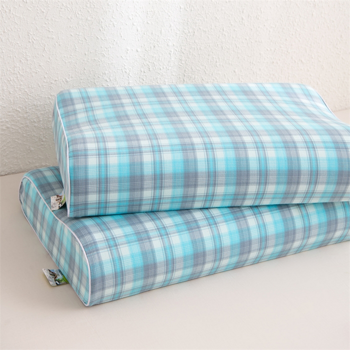 91家纺网 家纺一手货源 找家纺 仁宇枕业 2026新款全棉色织水洗棉儿童乳胶枕中老年成人乳胶枕头枕芯 无印风乳胶枕-蓝灰大格