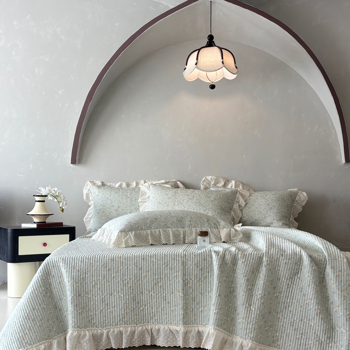 91家纺网 家纺一手货源 找家纺 （总）满座家居 2026新款法式纯棉花边全棉床盖四件套小碎花田园风