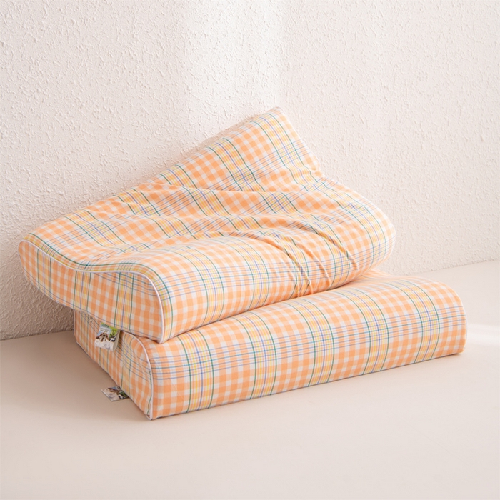 91家纺网 家纺一手货源 找家纺 仁宇枕业 2026新款全棉色织水洗棉儿童乳胶枕中老年成人乳胶枕头枕芯 无印风乳胶枕-黄白小格