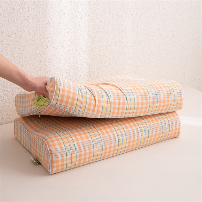 91家纺网 家纺一手货源 找家纺 仁宇枕业 2026新款全棉色织水洗棉儿童乳胶枕中老年成人乳胶枕头枕芯 无印风乳胶枕-黄白小格