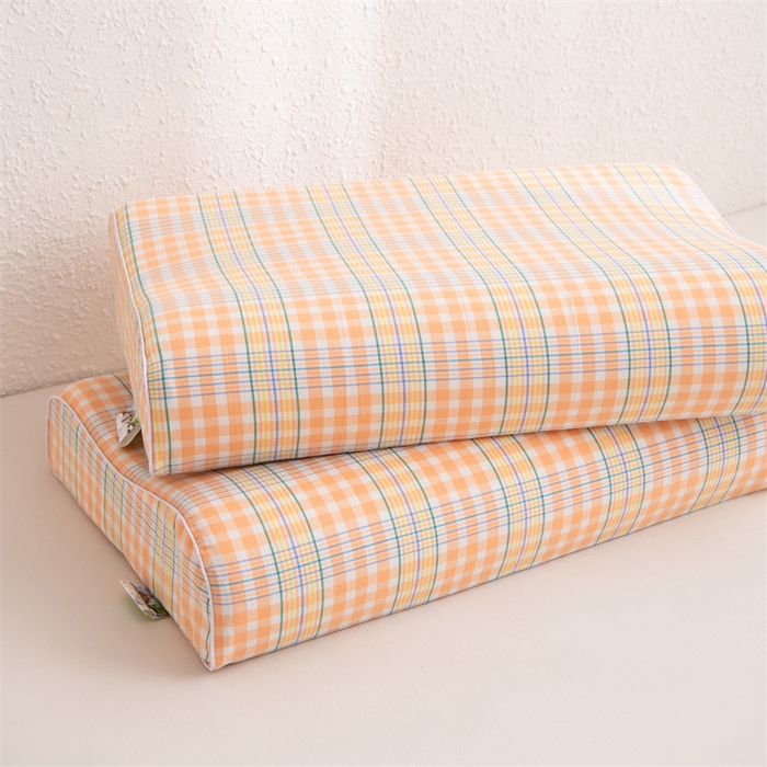 91家纺网 家纺一手货源 找家纺 仁宇枕业 2026新款全棉色织水洗棉儿童乳胶枕中老年成人乳胶枕头枕芯 无印风乳胶枕-黄白小格