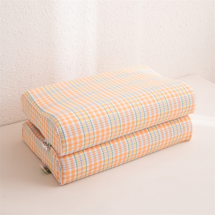 91家纺网 家纺一手货源 找家纺 仁宇枕业 2026新款全棉色织水洗棉儿童乳胶枕中老年成人乳胶枕头枕芯 无印风乳胶枕-黄白小格