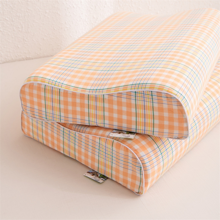 91家纺网 家纺一手货源 找家纺 仁宇枕业 2026新款全棉色织水洗棉儿童乳胶枕中老年成人乳胶枕头枕芯 无印风乳胶枕-黄白小格