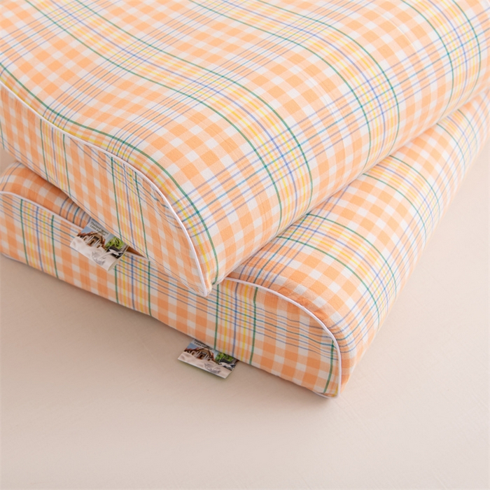 91家纺网 家纺一手货源 找家纺 仁宇枕业 2026新款全棉色织水洗棉儿童乳胶枕中老年成人乳胶枕头枕芯 无印风乳胶枕-黄白小格