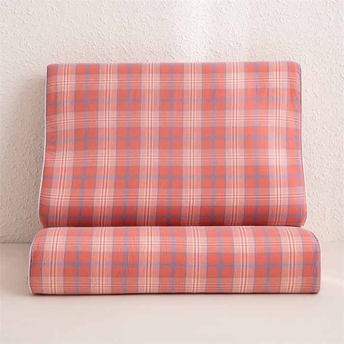 91家纺网 家纺一手货源 找家纺 仁宇枕业 2026新款全棉色织水洗棉儿童乳胶枕中老年成人乳胶枕头枕芯 无印风乳胶枕-红粉大格