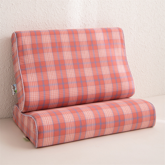 仁宇枕业 2026新款全棉色织水洗棉儿童乳胶枕中老年成人乳胶枕头枕芯 无印风乳胶枕-红粉大格