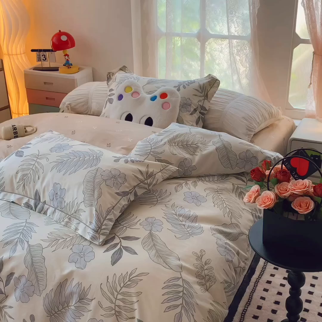 91家纺网 家纺一手货源 找家纺 奈萝家纺 2025新款全棉纯棉小清新印花四件套-第二波 秋叶