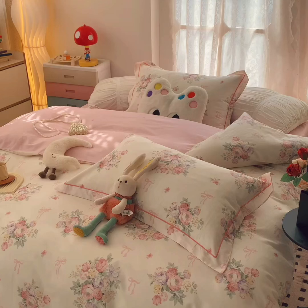 91家纺网 家纺一手货源 找家纺 奈萝家纺 2025新款全棉纯棉小清新印花四件套-第二波 卿本佳人