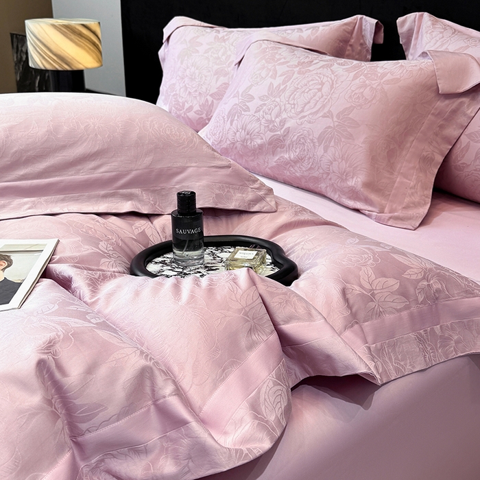 91家纺网 家纺一手货源 找家纺 60支花开富贵长绒棉丝光全棉提花四件套 花开富贵-豆沙