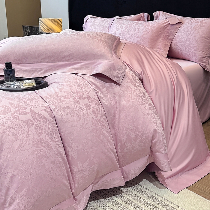 91家纺网 家纺一手货源 找家纺 60支花开富贵长绒棉丝光全棉提花四件套 花开富贵-豆沙