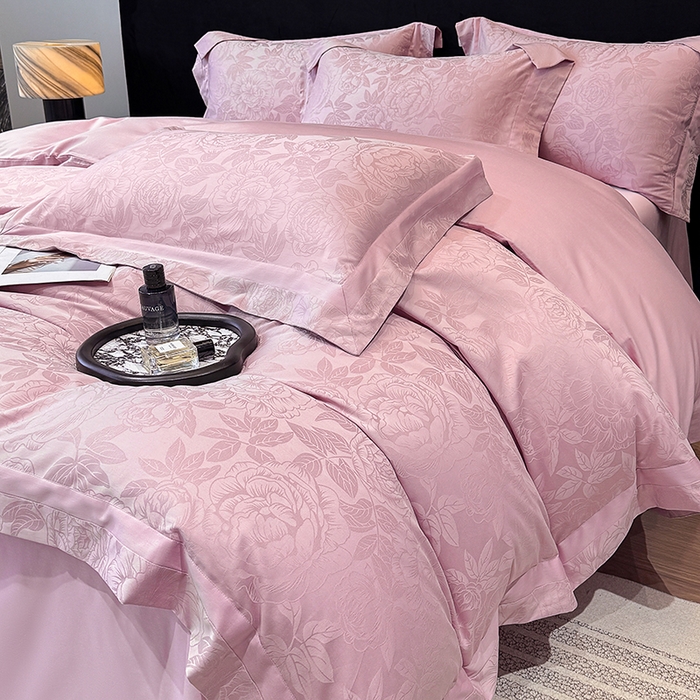 91家纺网 家纺一手货源 找家纺 60支花开富贵长绒棉丝光全棉提花四件套 花开富贵-豆沙