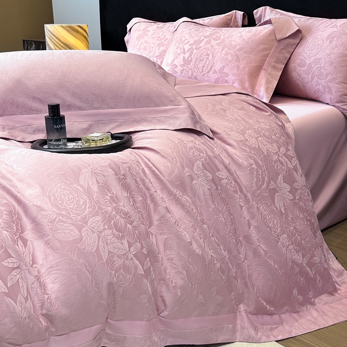 91家纺网 家纺一手货源 找家纺 60支花开富贵长绒棉丝光全棉提花四件套 花开富贵-豆沙