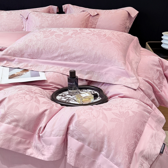 91家纺网 家纺一手货源 找家纺 60支花开富贵长绒棉丝光全棉提花四件套 花开富贵-豆沙