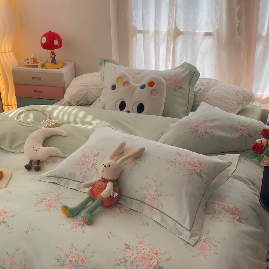 91家纺网 家纺一手货源 找家纺 奈萝家纺 2025新款全棉纯棉小清新印花四件套-第二波 青禾