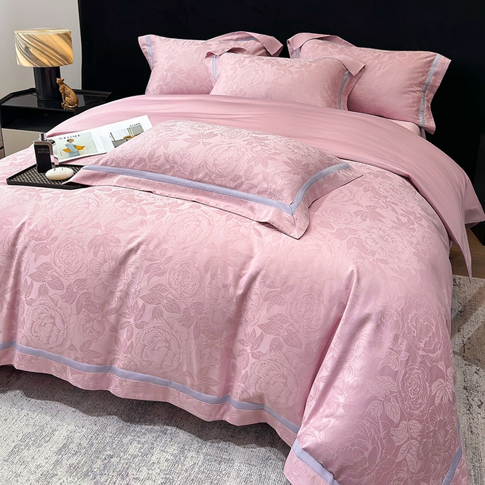 91家纺网 家纺一手货源 找家纺 60支花开富贵长绒棉丝光全棉提花四件套 花开富贵-豆沙撞色