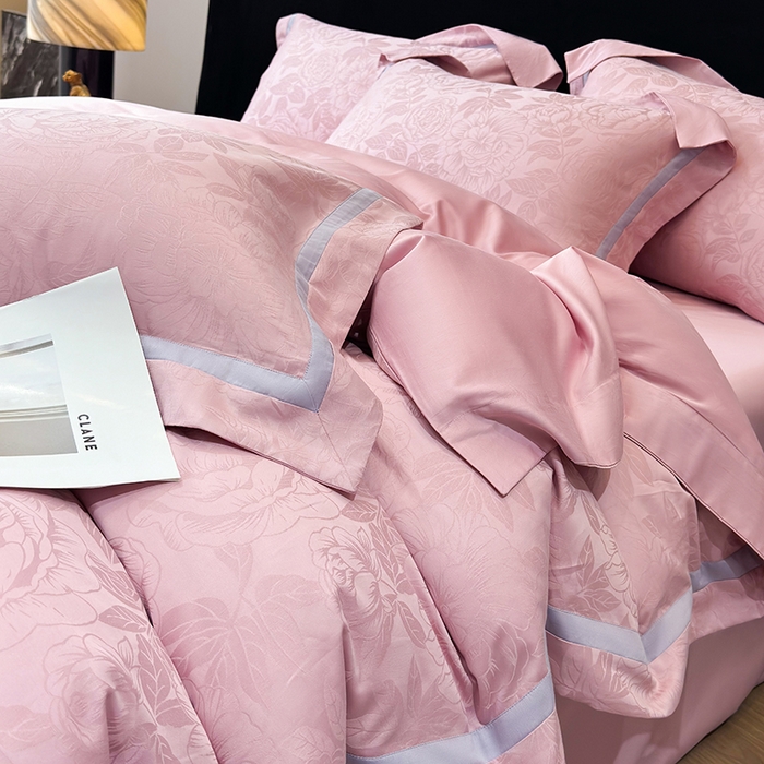 91家纺网 家纺一手货源 找家纺 60支花开富贵长绒棉丝光全棉提花四件套 花开富贵-豆沙撞色