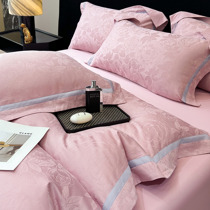 91家纺网 家纺一手货源 找家纺 60支花开富贵长绒棉丝光全棉提花四件套 花开富贵-豆沙撞色