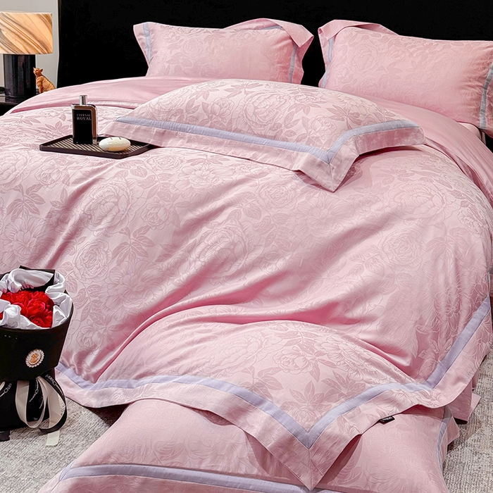 91家纺网 家纺一手货源 找家纺 60支花开富贵长绒棉丝光全棉提花四件套 花开富贵-豆沙撞色