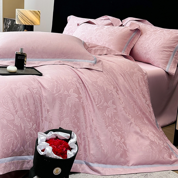 91家纺网 家纺一手货源 找家纺 60支花开富贵长绒棉丝光全棉提花四件套 花开富贵-豆沙撞色