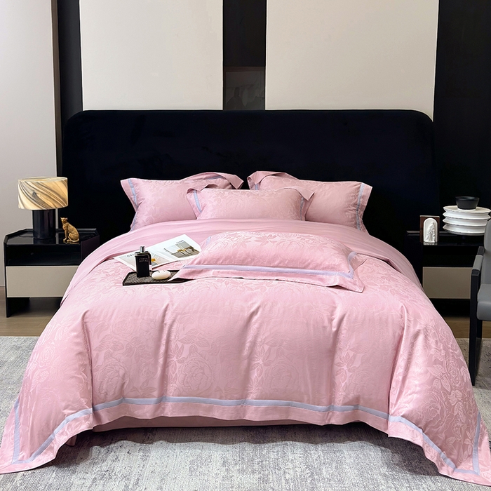 60支花开富贵长绒棉丝光全棉提花四件套 花开富贵-豆沙撞色