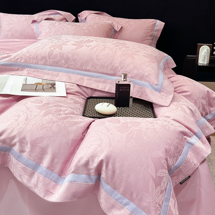 91家纺网 家纺一手货源 找家纺 60支花开富贵长绒棉丝光全棉提花四件套 花开富贵-豆沙撞色