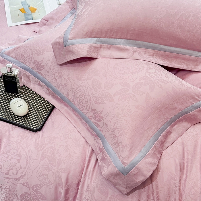 91家纺网 家纺一手货源 找家纺 60支花开富贵长绒棉丝光全棉提花四件套 花开富贵-豆沙撞色