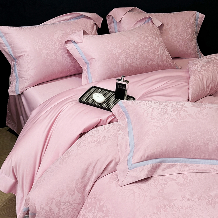 91家纺网 家纺一手货源 找家纺 60支花开富贵长绒棉丝光全棉提花四件套 花开富贵-豆沙撞色