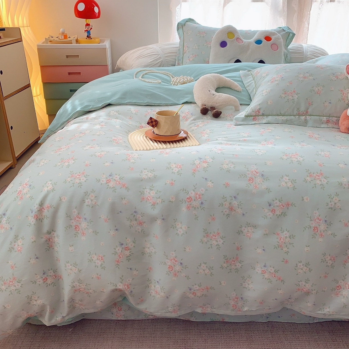 91家纺网 家纺一手货源 找家纺 奈萝家纺 2025新款全棉纯棉小清新印花四件套-第二波 柠夏