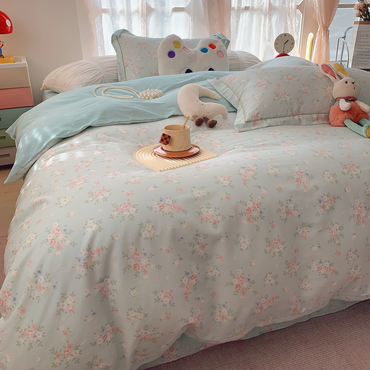 91家纺网 家纺一手货源 找家纺 奈萝家纺 2025新款全棉纯棉小清新印花四件套-第二波 柠夏