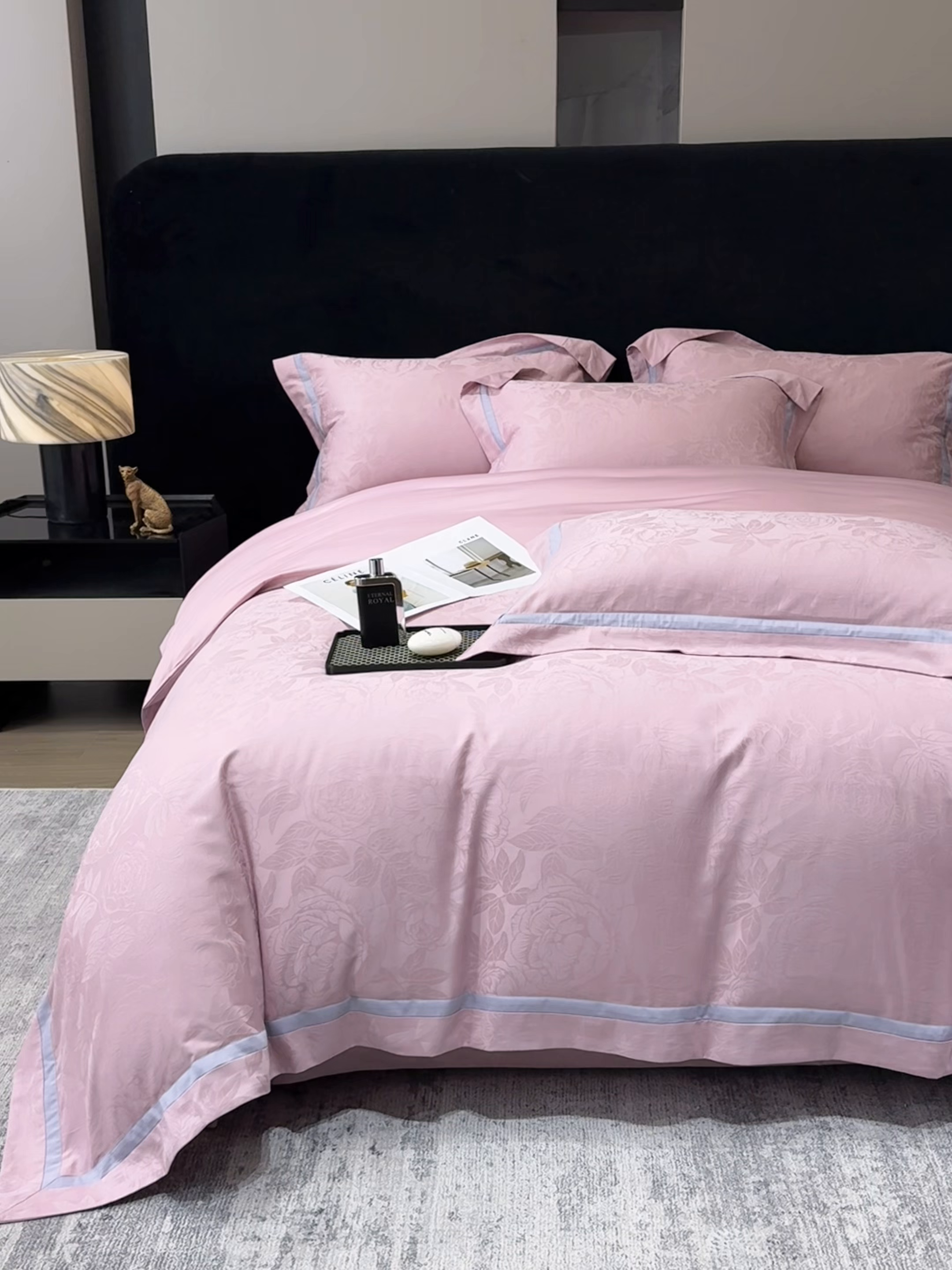 91家纺网 家纺一手货源 找家纺 60支花开富贵长绒棉丝光全棉提花四件套 花开富贵-豆沙撞色