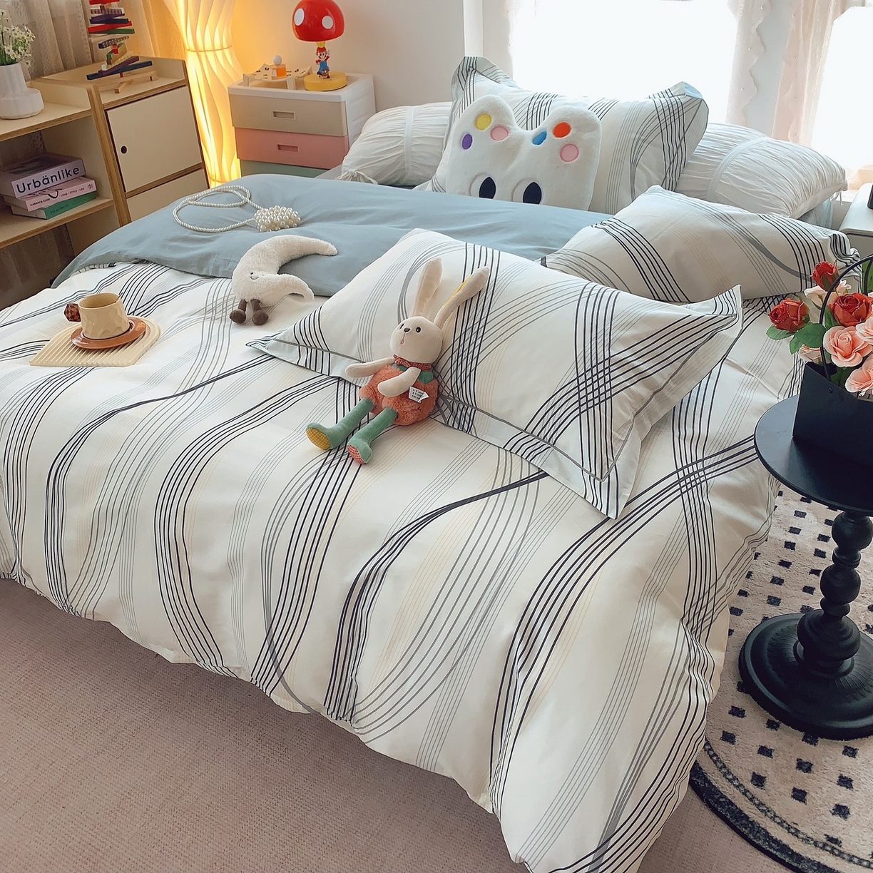 91家纺网 家纺一手货源 找家纺 奈萝家纺 2025新款全棉纯棉小清新印花四件套-第二波 莱茵河灰