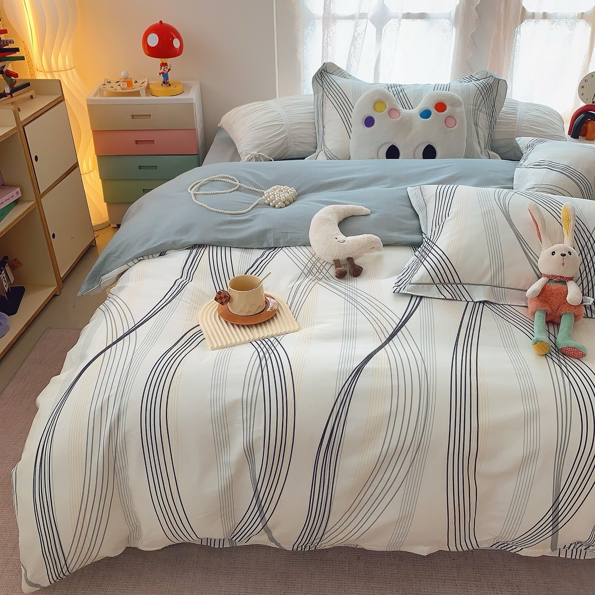 91家纺网 家纺一手货源 找家纺 奈萝家纺 2025新款全棉纯棉小清新印花四件套-第二波 莱茵河灰