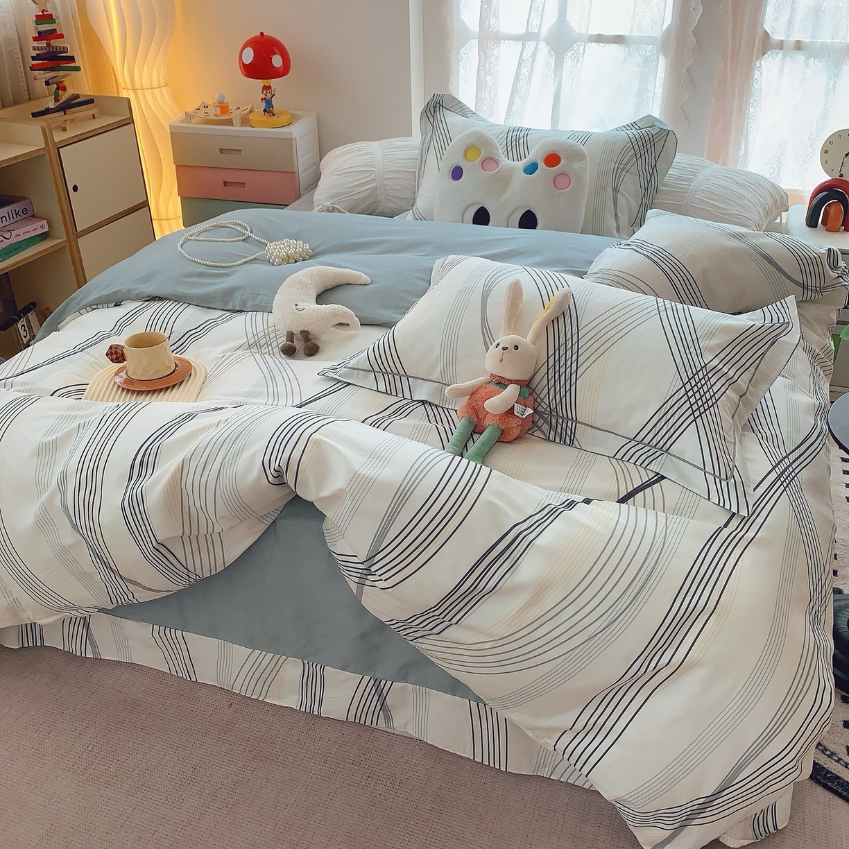 91家纺网 家纺一手货源 找家纺 奈萝家纺 2025新款全棉纯棉小清新印花四件套-第二波 莱茵河灰