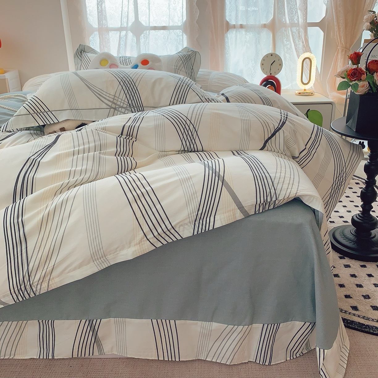 91家纺网 家纺一手货源 找家纺 奈萝家纺 2025新款全棉纯棉小清新印花四件套-第二波 莱茵河灰