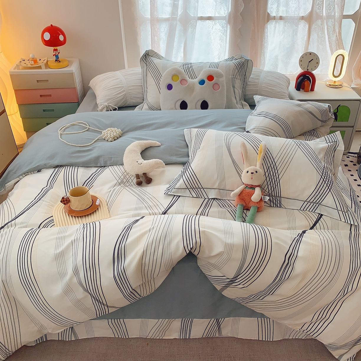 91家纺网 家纺一手货源 找家纺 奈萝家纺 2025新款全棉纯棉小清新印花四件套-第二波 莱茵河灰