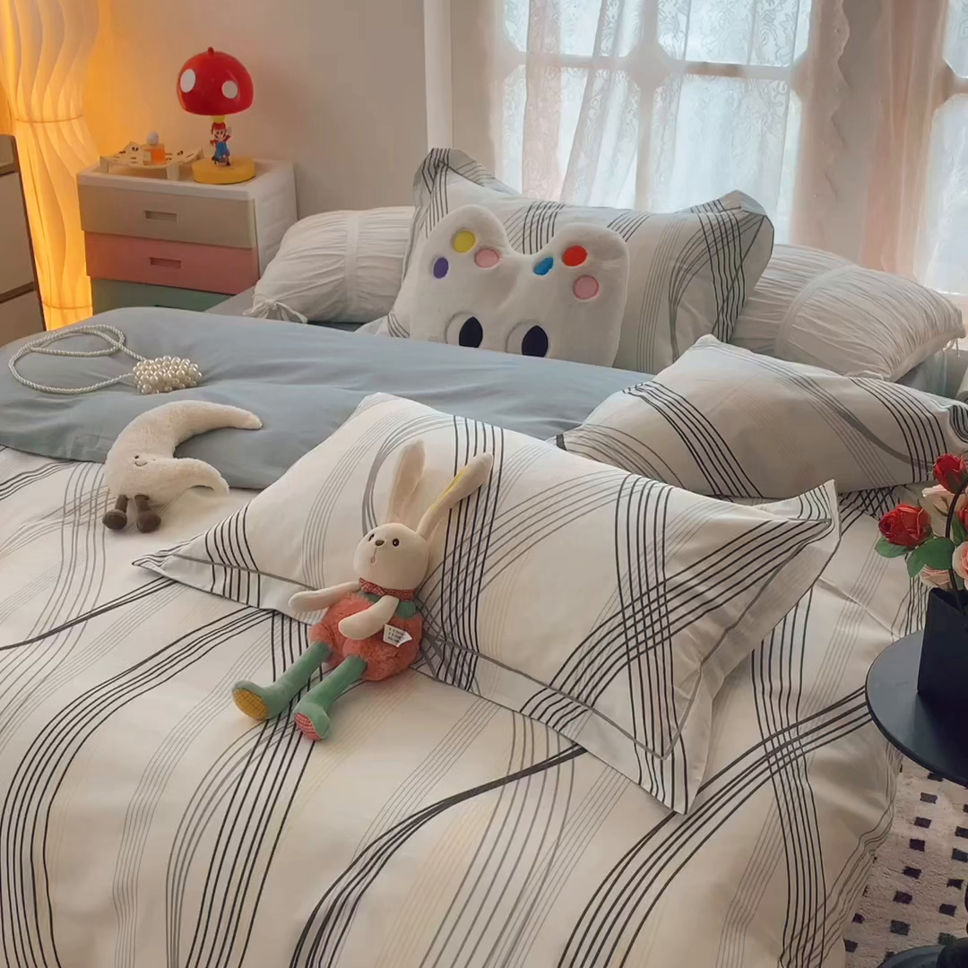 91家纺网 家纺一手货源 找家纺 奈萝家纺 2025新款全棉纯棉小清新印花四件套-第二波 莱茵河灰