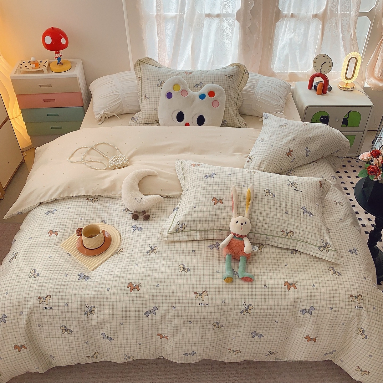 91家纺网 家纺一手货源 找家纺 奈萝家纺 2025新款全棉纯棉小清新印花四件套-第二波 快乐小马