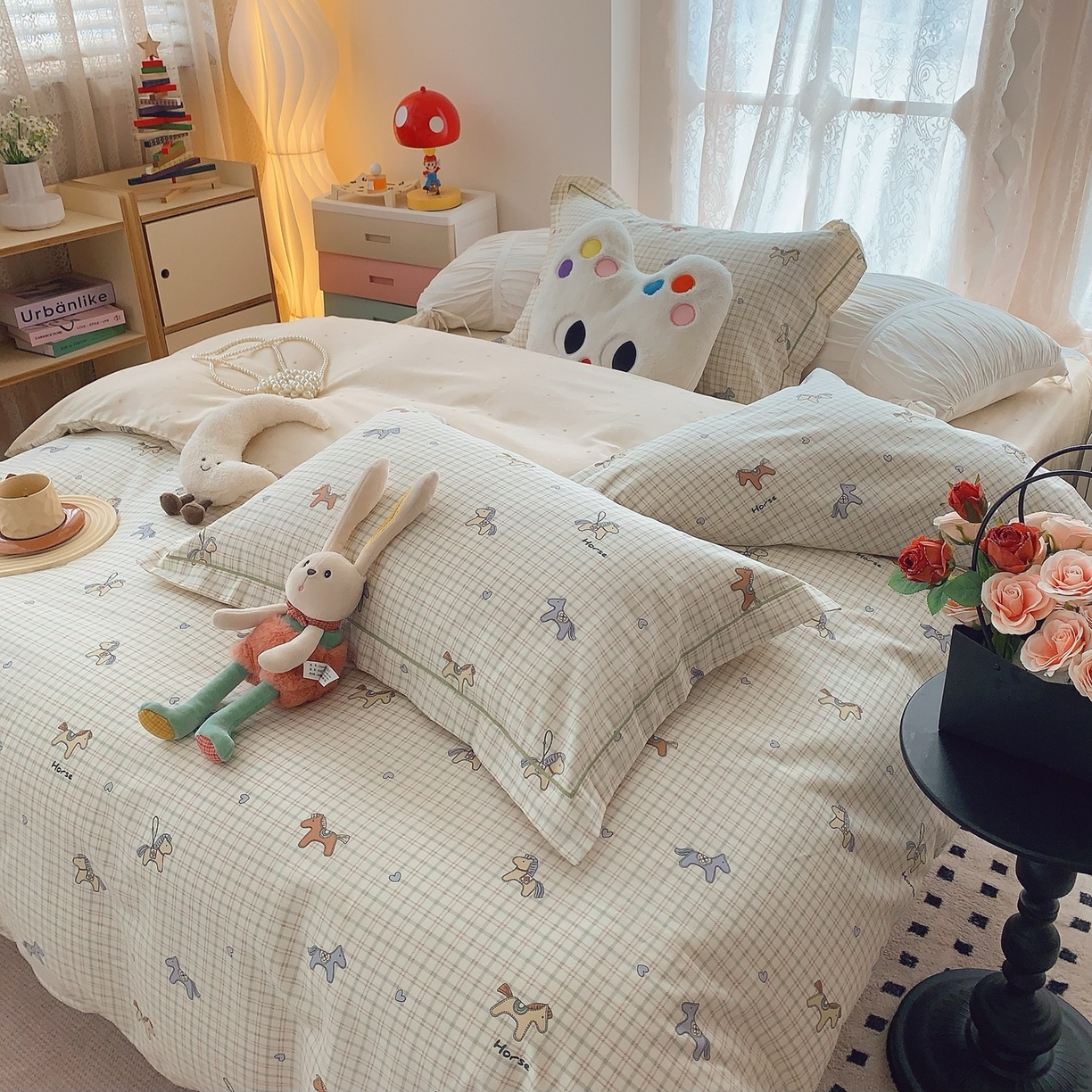 91家纺网 家纺一手货源 找家纺 奈萝家纺 2025新款全棉纯棉小清新印花四件套-第二波 快乐小马