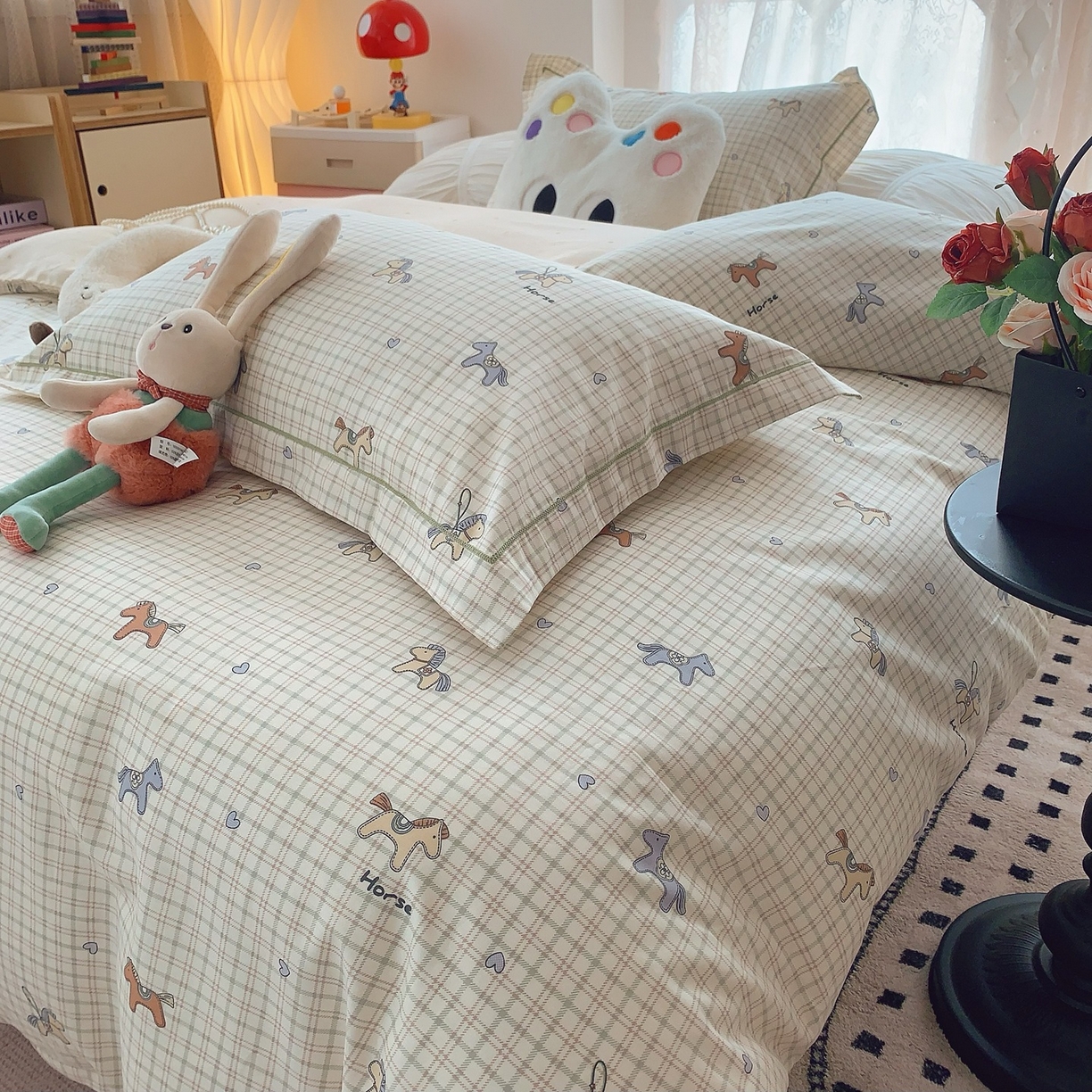 91家纺网 家纺一手货源 找家纺 奈萝家纺 2025新款全棉纯棉小清新印花四件套-第二波 快乐小马