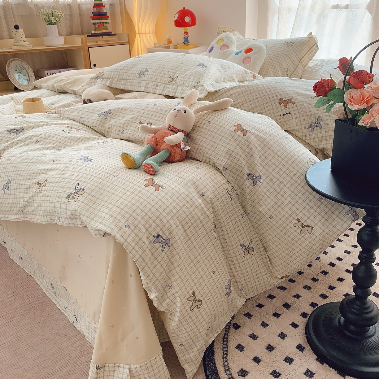 91家纺网 家纺一手货源 找家纺 奈萝家纺 2025新款全棉纯棉小清新印花四件套-第二波 快乐小马