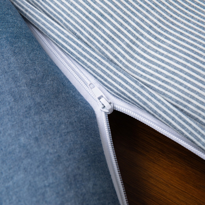 91家纺网 家纺一手货源 找家纺 仁宇枕业 2026新款全棉水洗棉二合一可拆分全棉荞麦壳组合牵引枕枕头枕芯 无印条纹风组合系列荞麦枕-蓝色