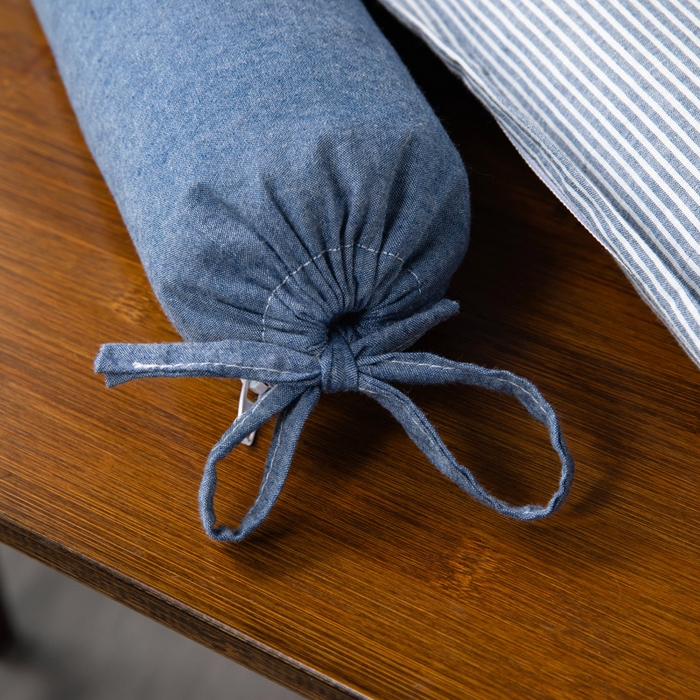 91家纺网 家纺一手货源 找家纺 仁宇枕业 2026新款全棉水洗棉二合一可拆分全棉荞麦壳组合牵引枕枕头枕芯 无印条纹风组合系列荞麦枕-蓝色