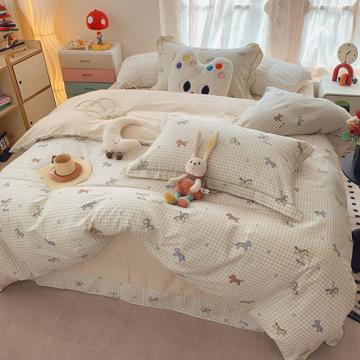 91家纺网 家纺一手货源 找家纺 奈萝家纺 2025新款全棉纯棉小清新印花四件套-第二波 快乐小马