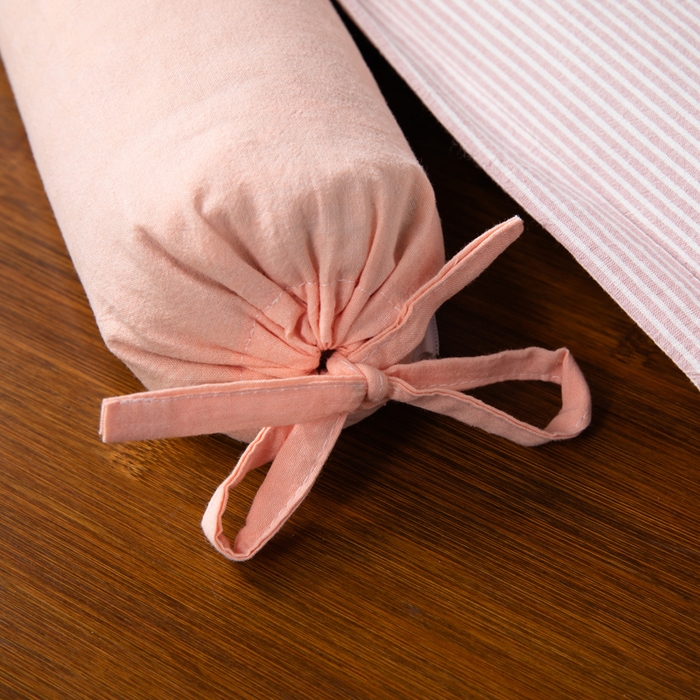 91家纺网 家纺一手货源 找家纺 仁宇枕业 2026新款全棉水洗棉二合一可拆分全棉荞麦壳组合牵引枕枕头枕芯 无印条纹风组合系列荞麦枕-粉色