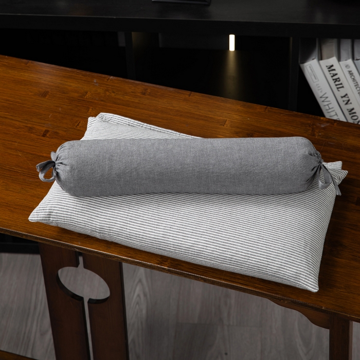 91家纺网 家纺一手货源 找家纺 仁宇枕业 2026新款全棉水洗棉二合一可拆分全棉荞麦壳组合牵引枕枕头枕芯 无印条纹风组合系列荞麦枕-灰色