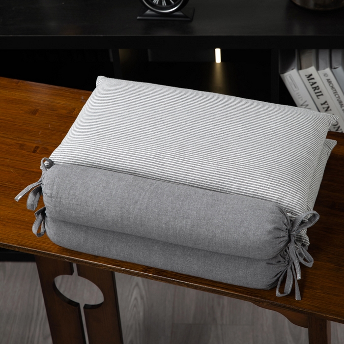 91家纺网 家纺一手货源 找家纺 仁宇枕业 2026新款全棉水洗棉二合一可拆分全棉荞麦壳组合牵引枕枕头枕芯 无印条纹风组合系列荞麦枕-灰色