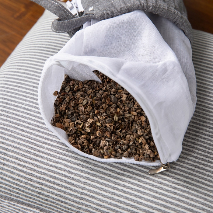 91家纺网 家纺一手货源 找家纺 仁宇枕业 2026新款全棉水洗棉二合一可拆分全棉荞麦壳组合牵引枕枕头枕芯 无印条纹风组合系列荞麦枕-灰色