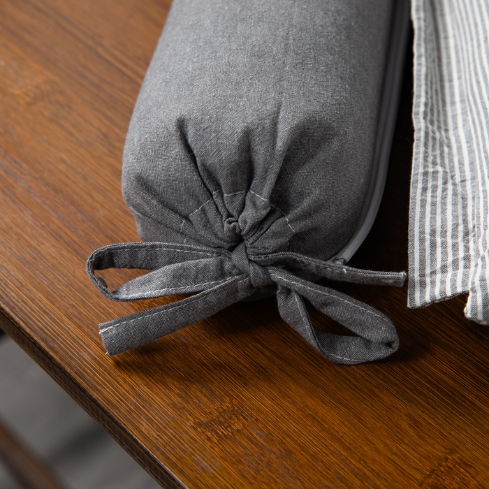 91家纺网 家纺一手货源 找家纺 仁宇枕业 2026新款全棉水洗棉二合一可拆分全棉荞麦壳组合牵引枕枕头枕芯 无印条纹风组合系列荞麦枕-灰色